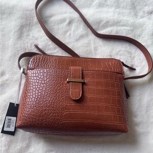 Brown Crocodile Pattern Crossbody Bag